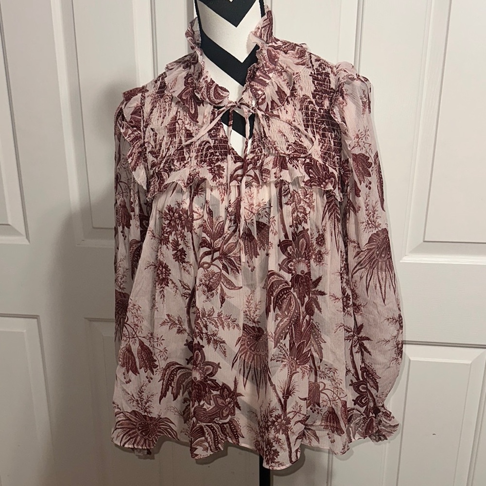 CARA CARA Silk Michelle Blouse Jacobean Toile Blush